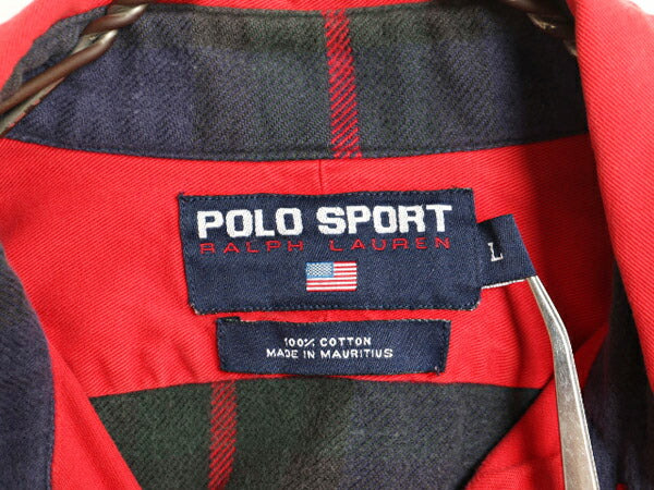 90s ポロスポーツ ラルフローレン 長袖 シャツ メンズ L 古着 90年代 オールド POLO SPORT ポロ コットン チノ ポケット付き 当時物 星条旗