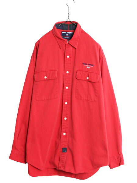 90s ポロスポーツ ラルフローレン 長袖 シャツ メンズ L 古着 90年代 オールド POLO SPORT ポロ コットン チノ ポケット付き 当時物 星条旗