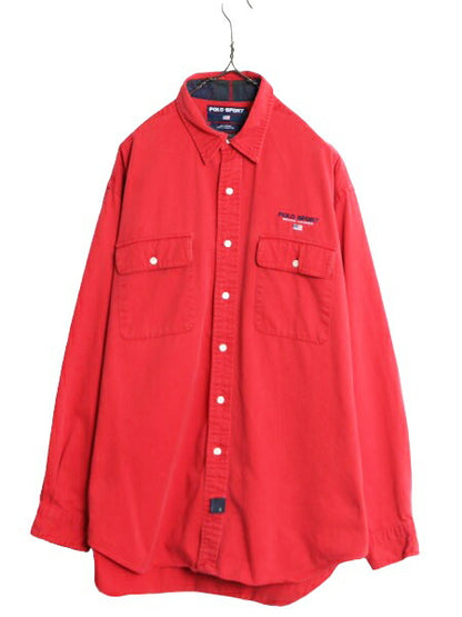 90s ポロスポーツ ラルフローレン 長袖 シャツ メンズ L 古着 90年代 オールド POLO SPORT ポロ コットン チノ ポケット付き 当時物 星条旗