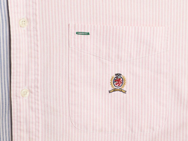 90s トミーヒルフィガー クレイジー パターン オックスフォード 長袖 ボタンダウン シャツ メンズ M / オールド TOMMY HILFIGER ストライプ
