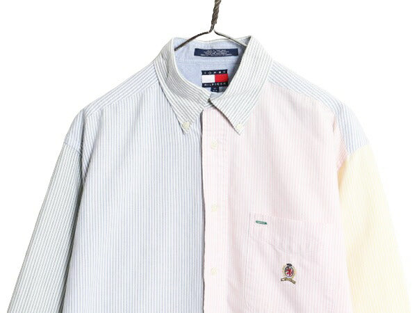 90s トミーヒルフィガー クレイジー パターン オックスフォード 長袖 ボタンダウン シャツ メンズ M / オールド TOMMY HILFIGER ストライプ