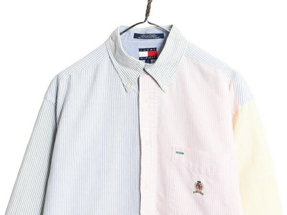 90s トミーヒルフィガー クレイジー パターン オックスフォード 長袖 ボタンダウン シャツ メンズ M / オールド TOMMY HILFIGER ストライプ