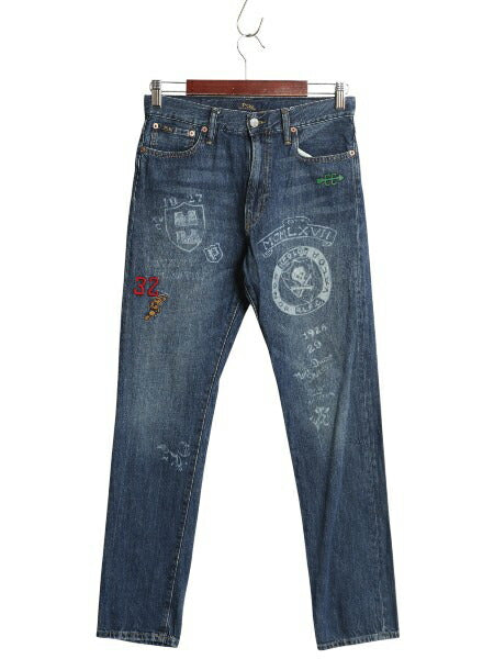 ポロ ラルフローレン デニム パンツ キッズ XL レディース XS / ヴィンテージ 加工 セルビッチ ジーンズ スリム ストレート ウイングフット