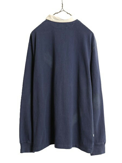 00s ポロ ラルフローレン 長袖 ラガー シャツ メンズ XL 古着 00年代 オールド ラグビーシャツ コットン ヘビーウェイト 大きいサイズ 紺