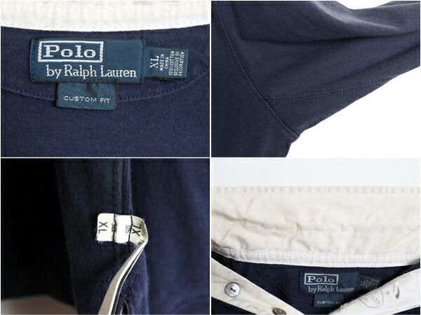 00s ポロ ラルフローレン 長袖 ラガー シャツ メンズ XL 古着 00年代 オールド ラグビーシャツ コットン ヘビーウェイト 大きいサイズ 紺