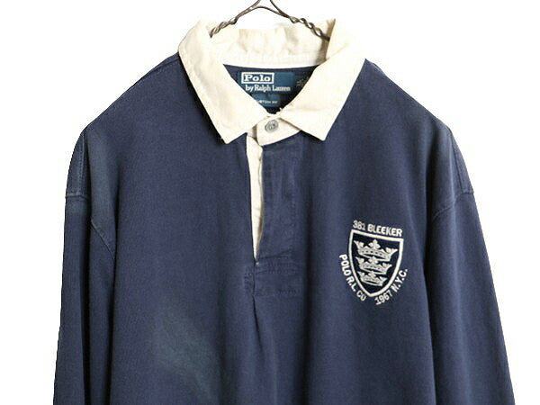 00s ポロ ラルフローレン 長袖 ラガー シャツ メンズ XL 古着 00年代 オールド ラグビーシャツ コットン ヘビーウェイト 大きいサイズ 紺