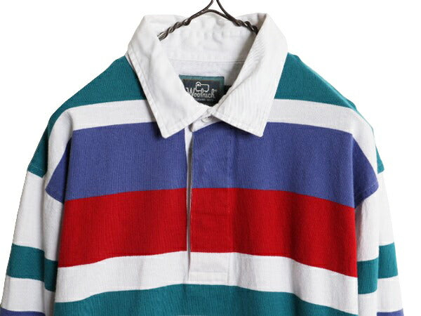 90s ウールリッチ ボーダー 長袖 ラガー シャツ メンズ М 古着 90年代 オールド Woolrich 長袖シャツ ヘビーウェイト マルチカラー 旧タグ