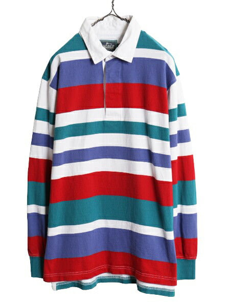 90s ウールリッチ ボーダー 長袖 ラガー シャツ メンズ М 古着 90年代 オールド Woolrich 長袖シャツ ヘビーウェイト マルチカラー 旧タグ