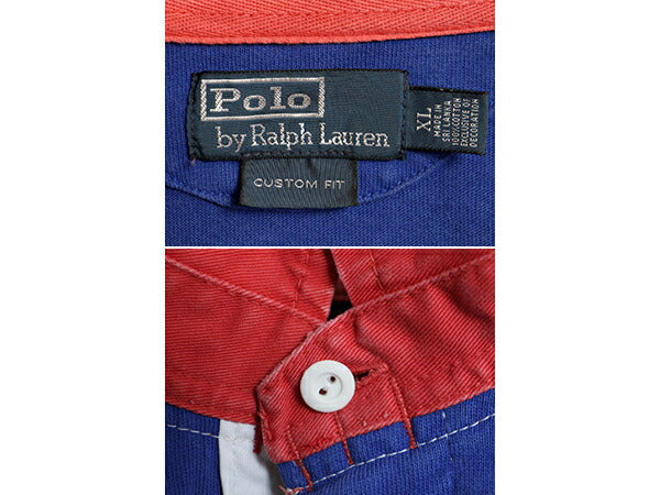 90s ポロ ラルフローレン ボーダー 長袖 ラガーシャツ メンズ XL 古着 オールド ラグビー 長袖シャツ ヘビーウェイト 2トーン 大きいサイズ