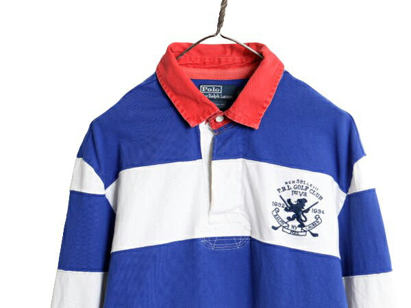 90s ポロ ラルフローレン ボーダー 長袖 ラガーシャツ メンズ XL 古着 オールド ラグビー 長袖シャツ ヘビーウェイト 2トーン 大きいサイズ