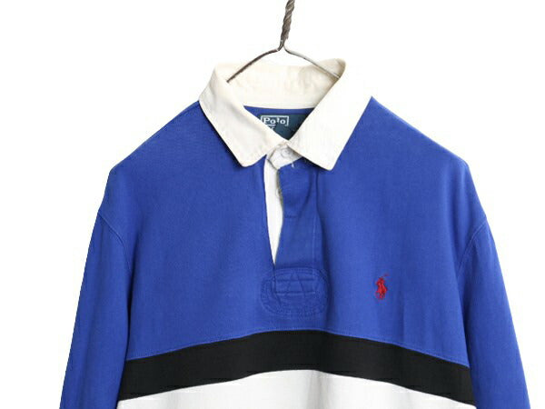 90s ポロ ラルフローレン スウェット ラガーシャツ メンズ L 古着 オールド 長袖シャツ ラグビー ワンポイント ボーダー 裏起毛 トレーナー