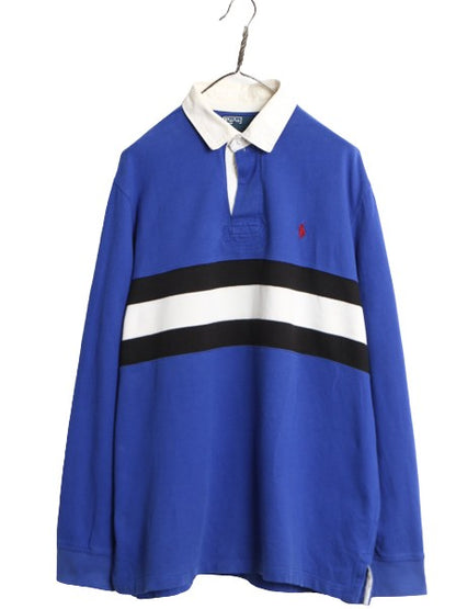 90s ポロ ラルフローレン スウェット ラガーシャツ メンズ L 古着 オールド 長袖シャツ ラグビー ワンポイント ボーダー 裏起毛 トレーナー