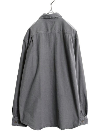 US企画 カーハート ボタンダウン キャンバス シャツ メンズ L 古着 Carhartt ワーク ストレッチ コットン 長袖シャツ ワンポイント グレー