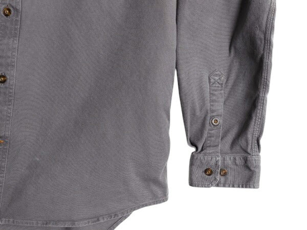 US企画 カーハート ボタンダウン キャンバス シャツ メンズ L 古着 Carhartt ワーク ストレッチ コットン 長袖シャツ ワンポイント グレー