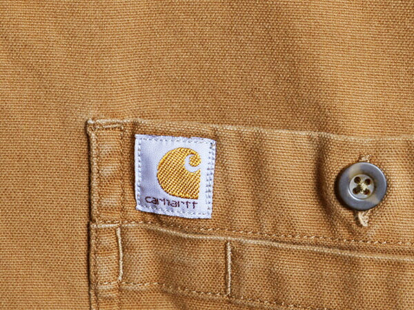 US企画 カーハート ボタンダウン キャンバス シャツ メンズ L / 古着 Carhartt ワーク ストレッチ コットン 長袖シャツ ワンポイント 無地