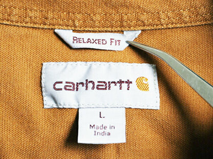 US企画 カーハート ボタンダウン キャンバス シャツ メンズ L / 古着 Carhartt ワーク ストレッチ コットン 長袖シャツ ワンポイント 無地