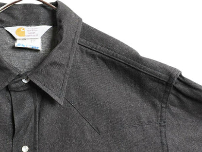 デッドストック 先染め 90s USA製 カーハート ブラック デニム ウエスタン シャツ メンズ L / 90年代 オールド Carhartt ワーク 長袖シャツ