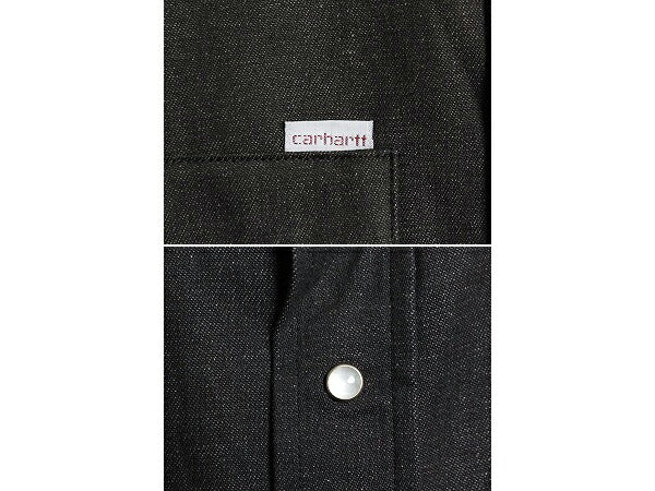 デッドストック 先染め 90s USA製 カーハート ブラック デニム ウエスタン シャツ メンズ L / 90年代 オールド Carhartt ワーク 長袖シャツ