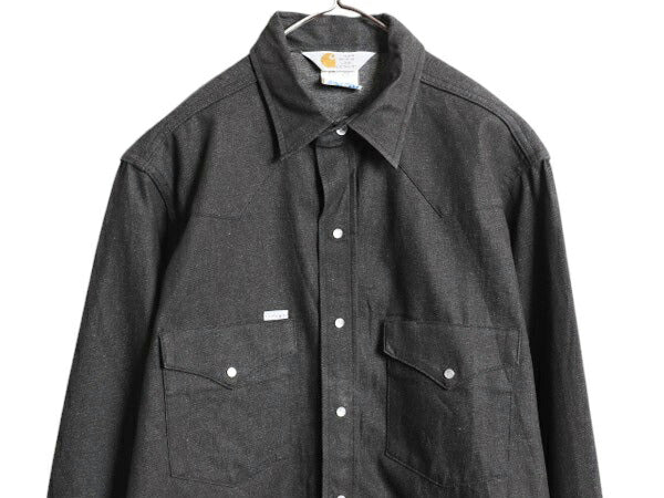 デッドストック 先染め 90s USA製 カーハート ブラック デニム ウエスタン シャツ メンズ L / 90年代 オールド Carhartt ワーク 長袖シャツ