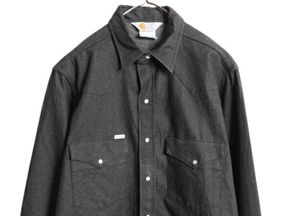 デッドストック 先染め 90s USA製 カーハート ブラック デニム ウエスタン シャツ メンズ L / 90年代 オールド Carhartt ワーク 長袖シャツ