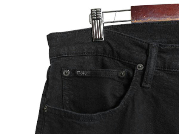 ポロ ラルフローレン ブラック デニム パンツ 36 30 / 古着 ジーンズ ジーパン スリム ストレート ストレッチ 5ポケット ジッパーフライ 黒