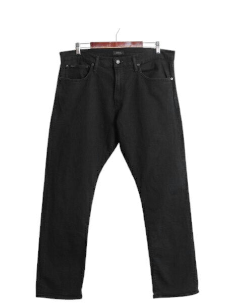 ポロ ラルフローレン ブラック デニム パンツ 36 30 / 古着 ジーンズ ジーパン スリム ストレート ストレッチ 5ポケット ジッパーフライ 黒