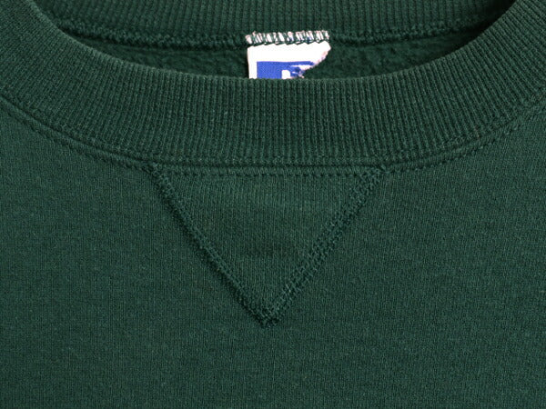 90s ラッセル 無地 スウェット メンズ レディース XL 程/ 古着 90年代 オールド RUSSELL トレーナー 前V 裏起毛 スエット クルーネック 緑