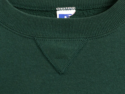 90s ラッセル 無地 スウェット メンズ レディース XL 程/ 古着 90年代 オールド RUSSELL トレーナー 前V 裏起毛 スエット クルーネック 緑