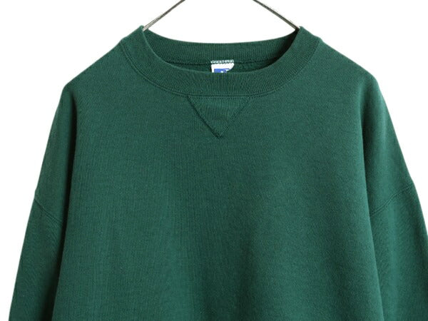 90s ラッセル 無地 スウェット メンズ レディース XL 程/ 古着 90年代 オールド RUSSELL トレーナー 前V 裏起毛 スエット クルーネック 緑