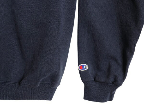 90s チャンピオン カレッジ プリント スウェット メンズ レディース L オールド Champion トレーナー 裏起毛 クルーネック 目付き ネイビー