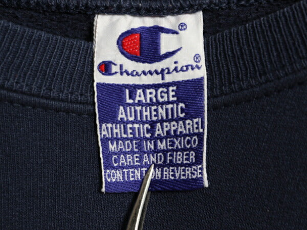 90s チャンピオン カレッジ プリント スウェット メンズ レディース L オールド Champion トレーナー 裏起毛 クルーネック 目付き ネイビー