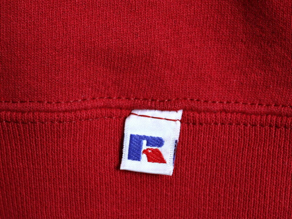 90s ラッセル 無地 スウェット メンズ レディース L / 古着 90年代 オールド RUSSELL トレーナー 前V 裏起毛 スエット クルーネック レッド