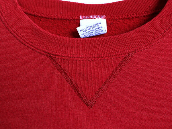 90s ラッセル 無地 スウェット メンズ レディース L / 古着 90年代 オールド RUSSELL トレーナー 前V 裏起毛 スエット クルーネック レッド