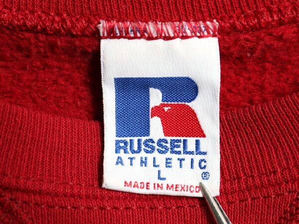 90s ラッセル 無地 スウェット メンズ レディース L / 古着 90年代 オールド RUSSELL トレーナー 前V 裏起毛 スエット クルーネック レッド