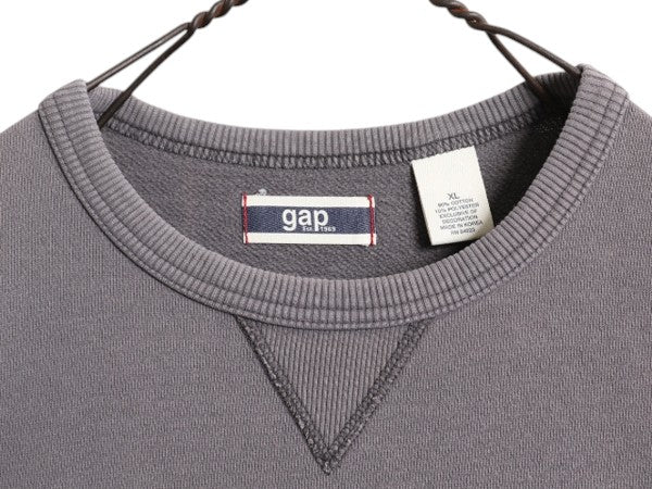 00s OLD GAP 2段 フロッキー プリント スウェット メンズ レディース XL 00年代 オールド ギャップ 復刻 前V 裏起毛 トレーナー カットソー