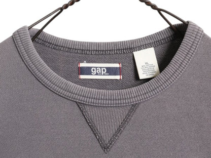00s OLD GAP 2段 フロッキー プリント スウェット メンズ レディース XL 00年代 オールド ギャップ 復刻 前V 裏起毛 トレーナー カットソー