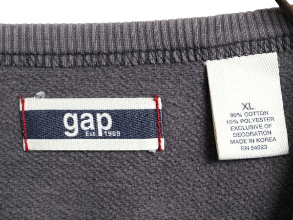 00s OLD GAP 2段 フロッキー プリント スウェット メンズ レディース XL 00年代 オールド ギャップ 復刻 前V 裏起毛 トレーナー カットソー