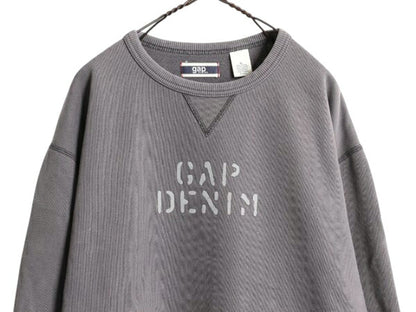 00s OLD GAP 2段 フロッキー プリント スウェット メンズ レディース XL 00年代 オールド ギャップ 復刻 前V 裏起毛 トレーナー カットソー