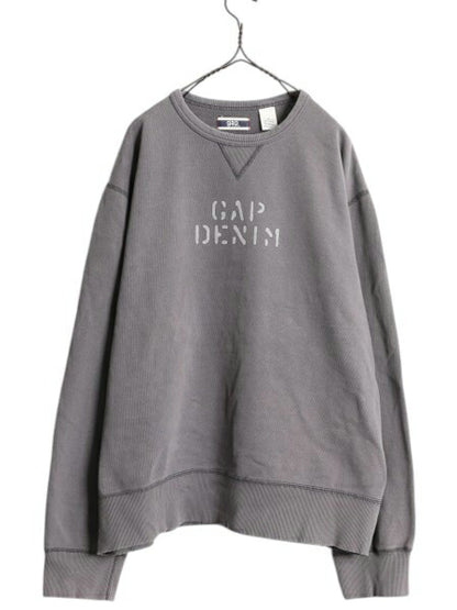 00s OLD GAP 2段 フロッキー プリント スウェット メンズ レディース XL 00年代 オールド ギャップ 復刻 前V 裏起毛 トレーナー カットソー