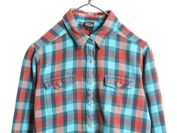 パタゴニア フィヨルド フランネル シャツ レディース S 程/ 15年製 Patagonia アウトドア オーガニック コットン 長袖シャツ マルチカラー
