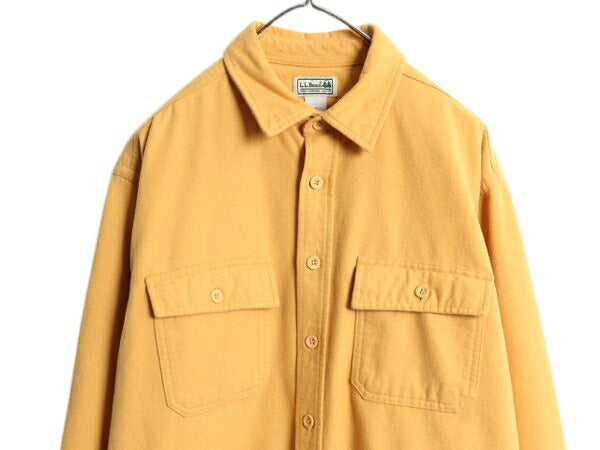 エルエルビーン コットン シャモア クロス シャツ メンズ L LLBean アウトドア 長袖シャツ ネルシャツ ヘビーウェイト フランネル 無地 黄