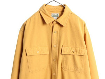 エルエルビーン コットン シャモア クロス シャツ メンズ L LLBean アウトドア 長袖シャツ ネルシャツ ヘビーウェイト フランネル 無地 黄