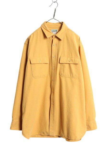 エルエルビーン コットン シャモア クロス シャツ メンズ L LLBean アウトドア 長袖シャツ ネルシャツ ヘビーウェイト フランネル 無地 黄