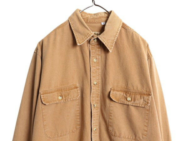 80s カベラス コットン ダック 長袖 シャツ メンズ L 古着 80年代 ヴィンテージ Cabelas ヘビーウェイト ポケット付き 無地 ジャケット 茶