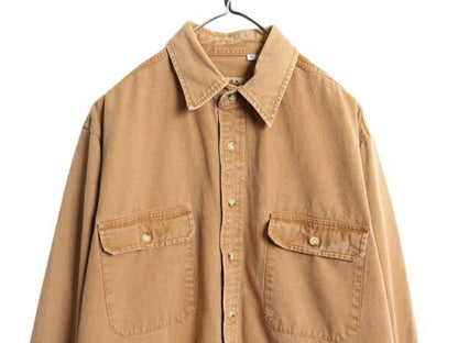 80s カベラス コットン ダック 長袖 シャツ メンズ L 古着 80年代 ヴィンテージ Cabelas ヘビーウェイト ポケット付き 無地 ジャケット 茶