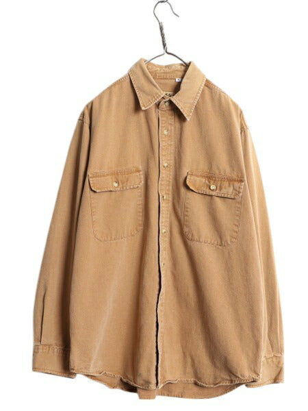 80s カベラス コットン ダック 長袖 シャツ メンズ L 古着 80年代 ヴィンテージ Cabelas ヘビーウェイト ポケット付き 無地 ジャケット 茶