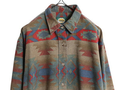 90s カベラス ネイティブ 総柄 シャモア クロス 長袖 シャツ レディース L / 古着 90年代 オールド Cabelas アウトドア ヘビー フランネル