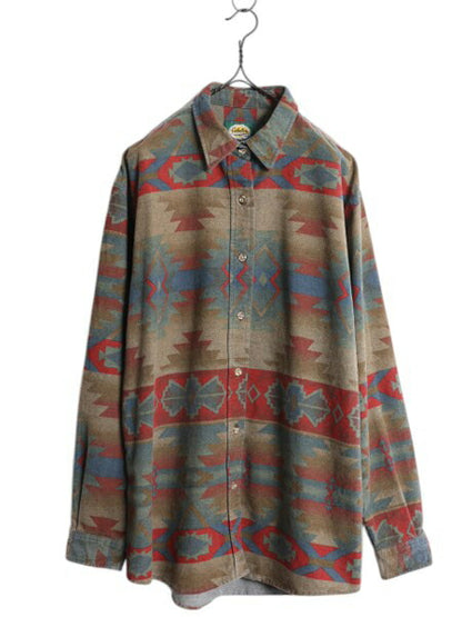 90s カベラス ネイティブ 総柄 シャモア クロス 長袖 シャツ レディース L / 古着 90年代 オールド Cabelas アウトドア ヘビー フランネル