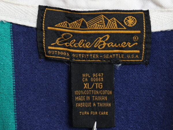 90s エディーバウアー ストライプ 長袖 ラガー シャツ メンズ XL オールド Eddie Bauer ラグビー 長袖シャツ ヘビーウェイト 大きいサイズ