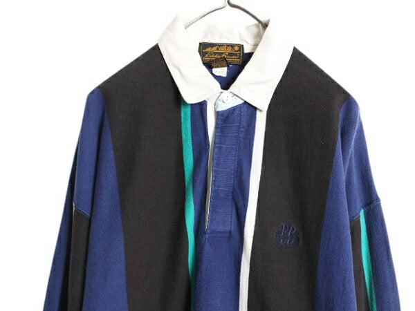 90s エディーバウアー ストライプ 長袖 ラガー シャツ メンズ XL オールド Eddie Bauer ラグビー 長袖シャツ ヘビーウェイト 大きいサイズ
